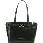 Borsa shopper in pelle, Verde Scuro